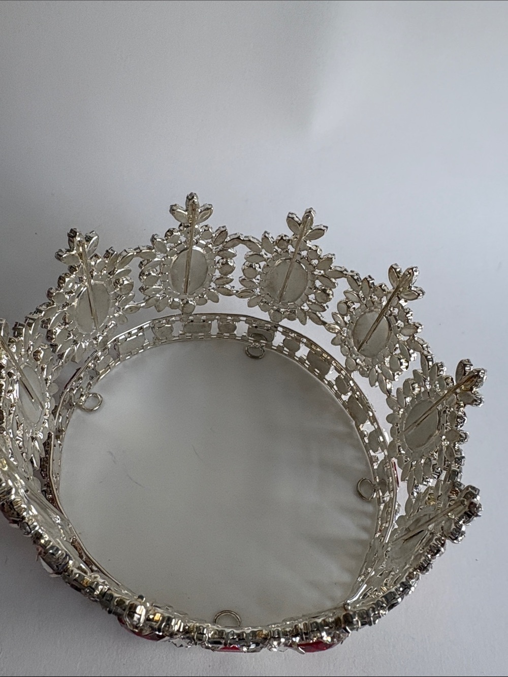 Silver Tiara Crown Red Clear Rhinestone Regal Costume Piece - Picture 4 of 8